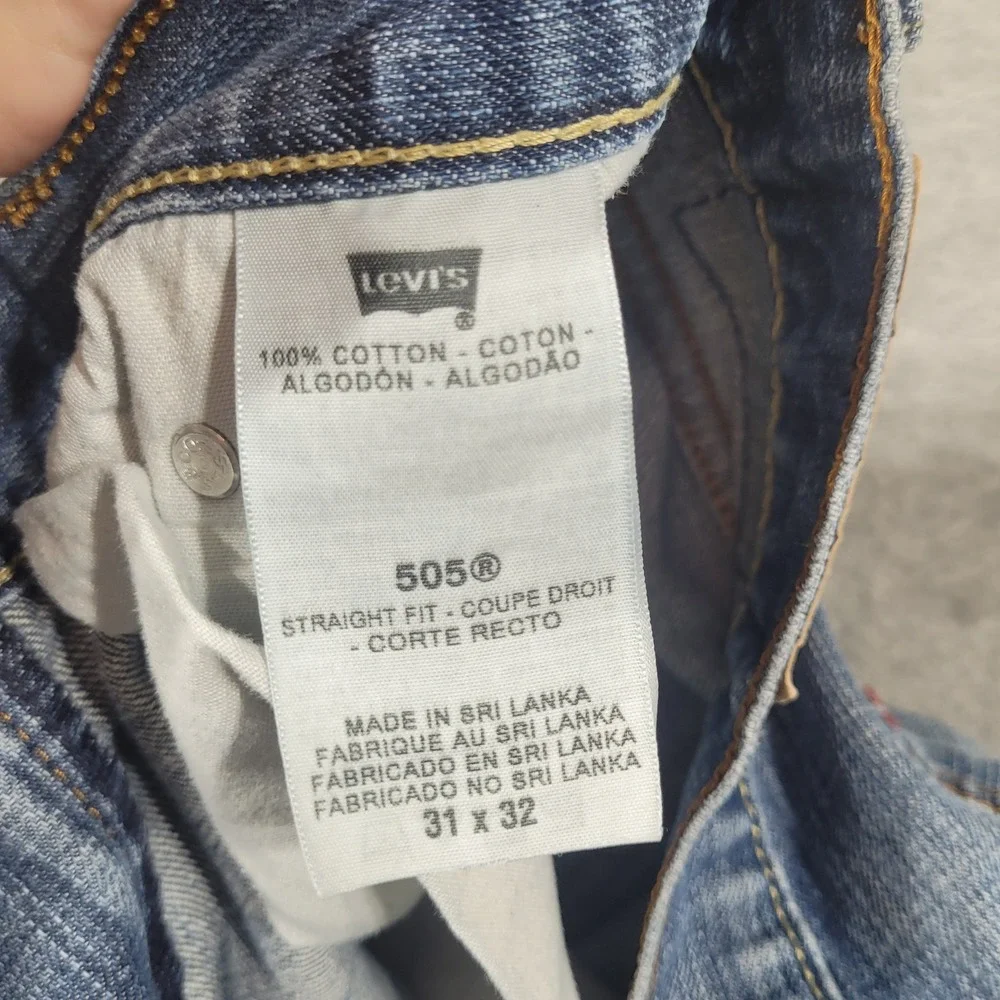 Levi's Jeans Mens 31x32 Blue 505 Straight Fit Distressed Frayed Denim Pants Y2K